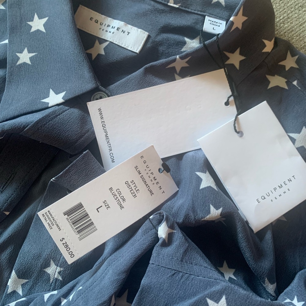 NWT - Equipment - Slim Signature Long Sleeve Printed Silk Shirt - Size L - Picture 7 of 7